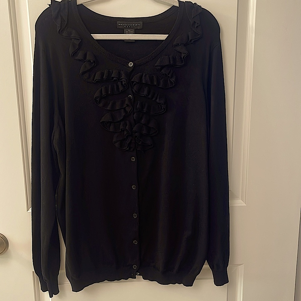 GRACE ELEMENTS WOMEN Cardigan Sweater/Ruffle/9 Button
